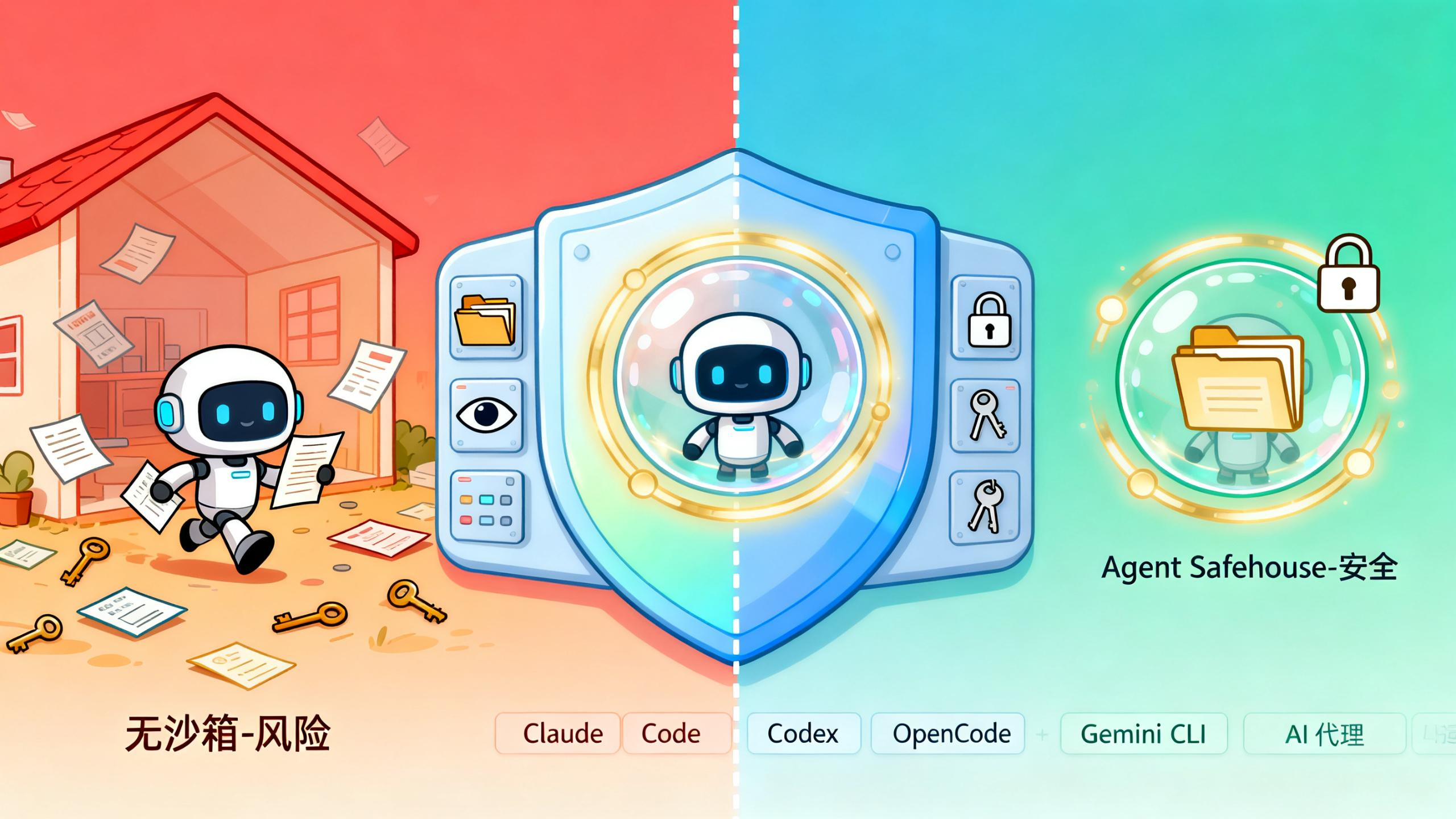 Comparison: AI agent without sandbox vs. inside Agent Safehouse