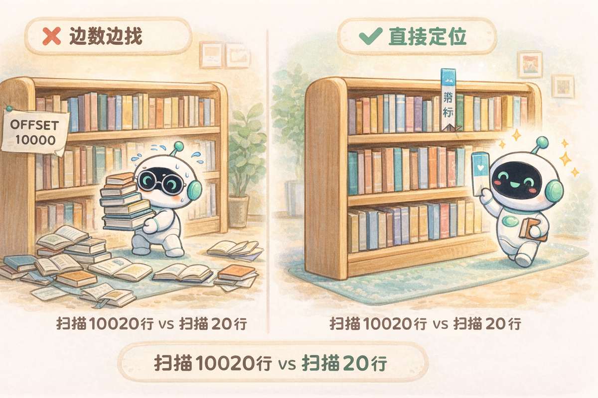 OFFSET vs 游标分页性能曲线对比