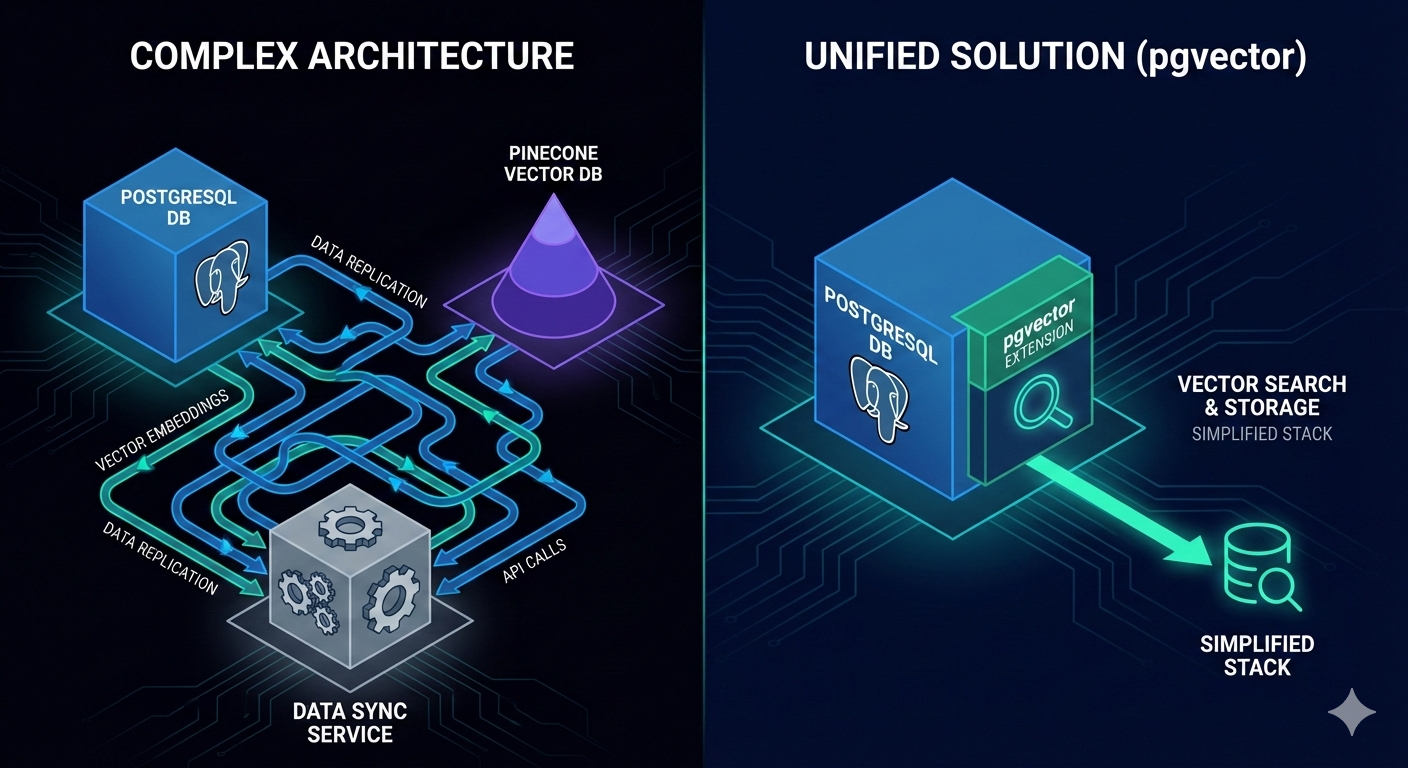 传统向量数据库架构 vs pgvector 单一数据库方案对比