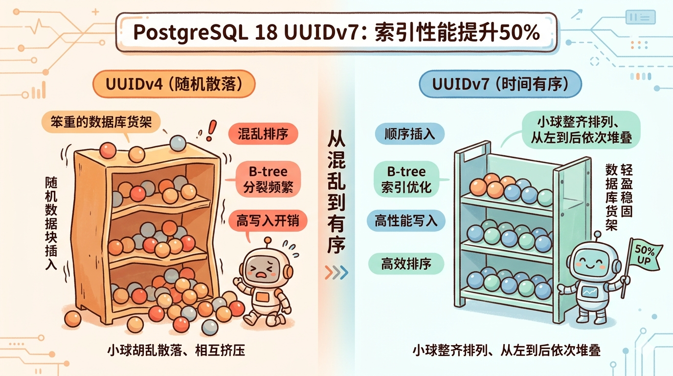 PostgreSQL 18 的 UUIDv7：你的索引终于能喘口气了