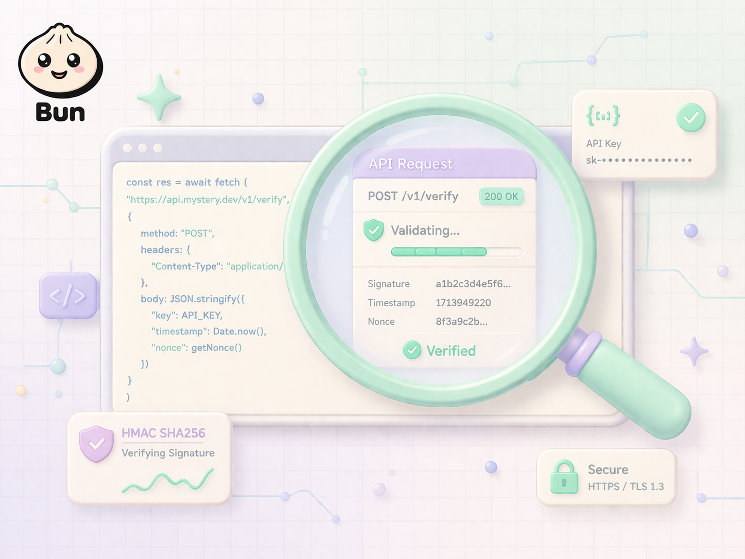 xxHash64算法示意：五个质数常量环绕哈希晶体