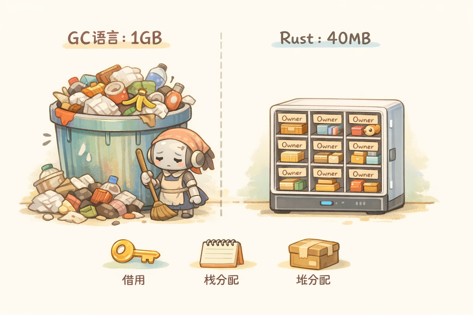 从1GB到40MB：Rust是怎么把内存管理玩出花的