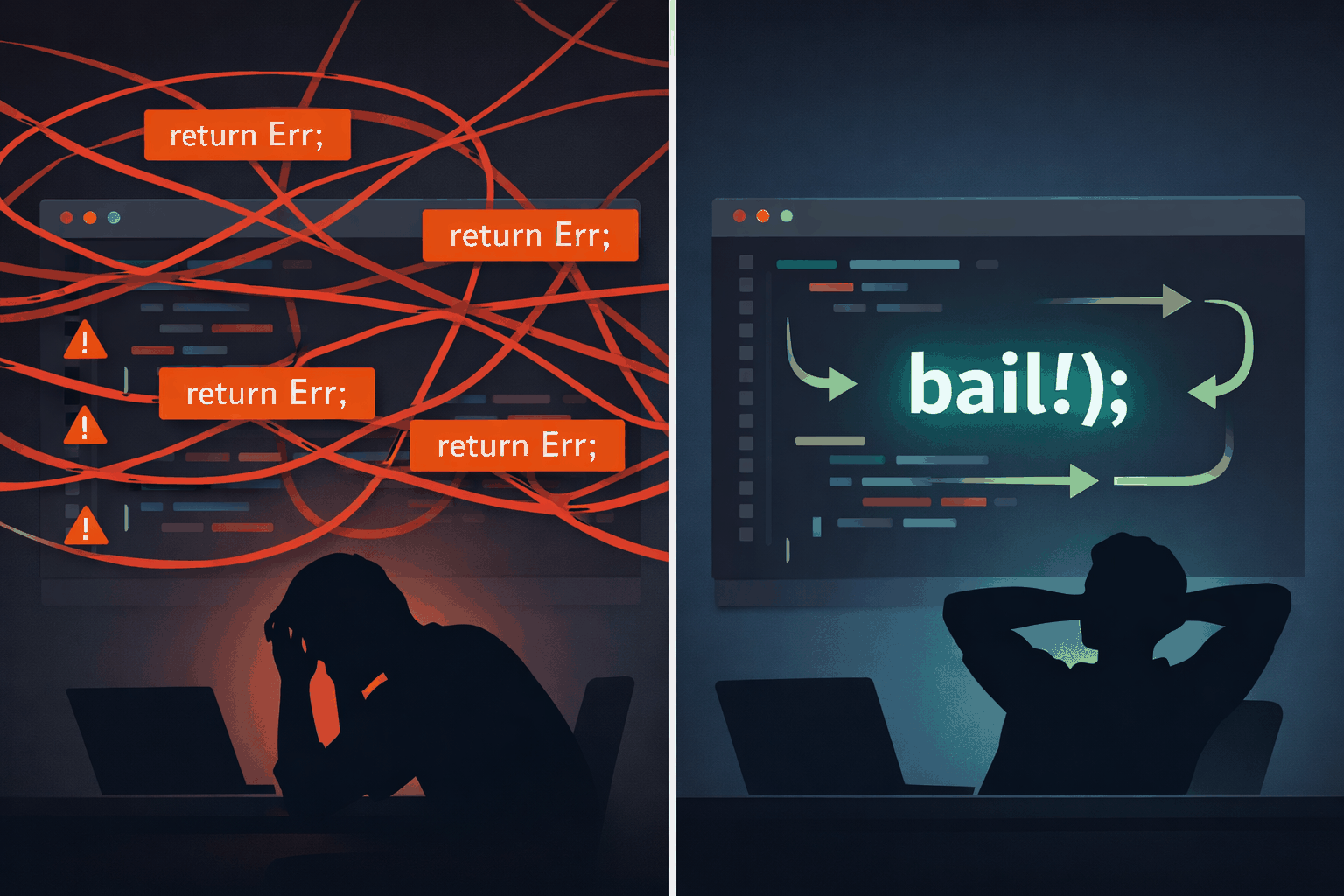 错误处理的混乱 vs 清爽对比
