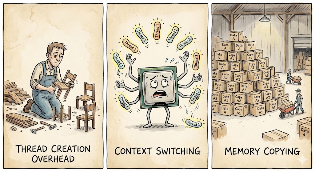 Three big problems with manual thread management